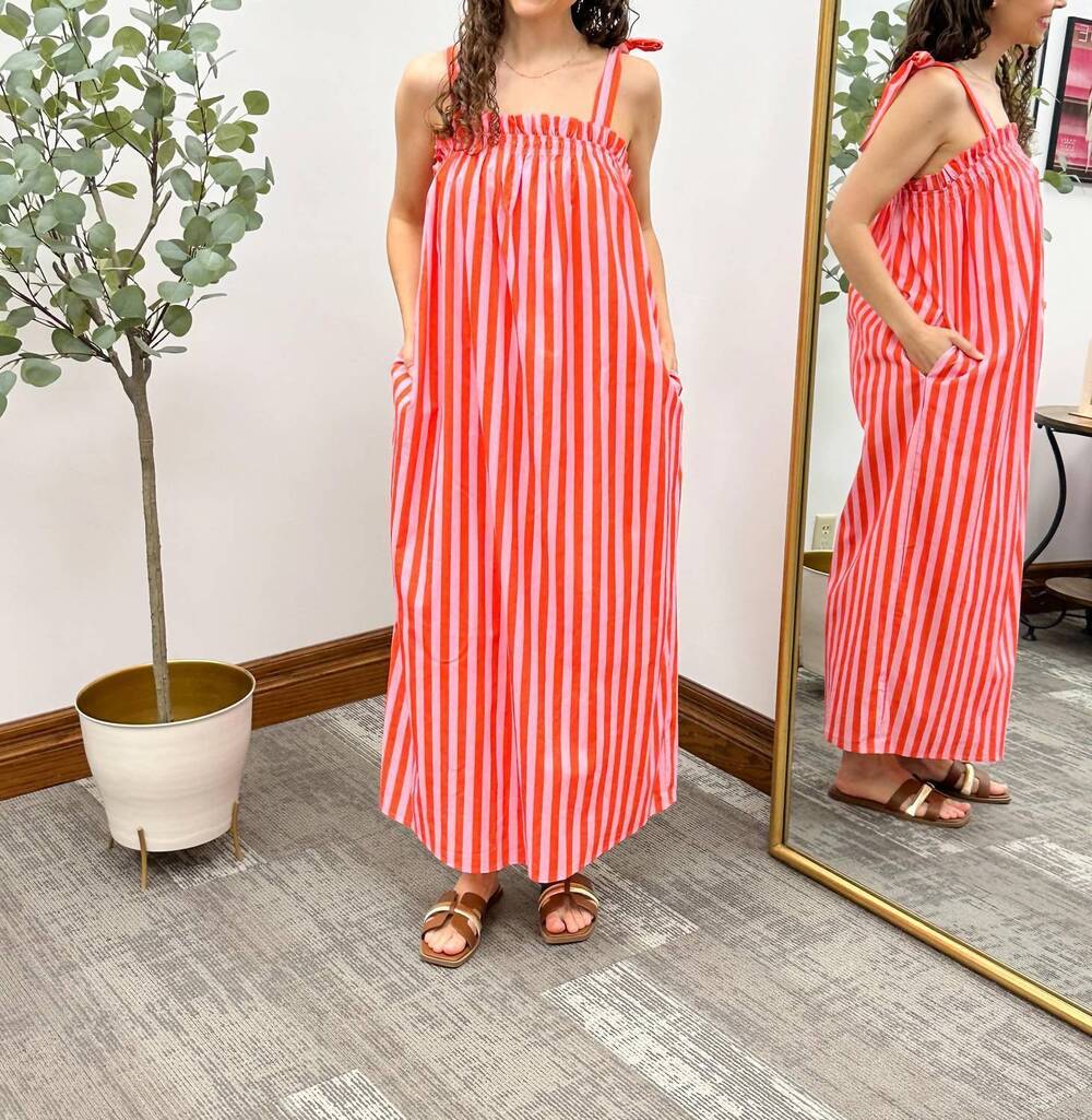 NEW WISHLIST stripe tie strap maxi dress in pink & red